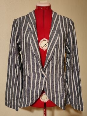 Sanctuary NWT Striped Linen Button Blazer Navy/Cream - Size M Retail $139